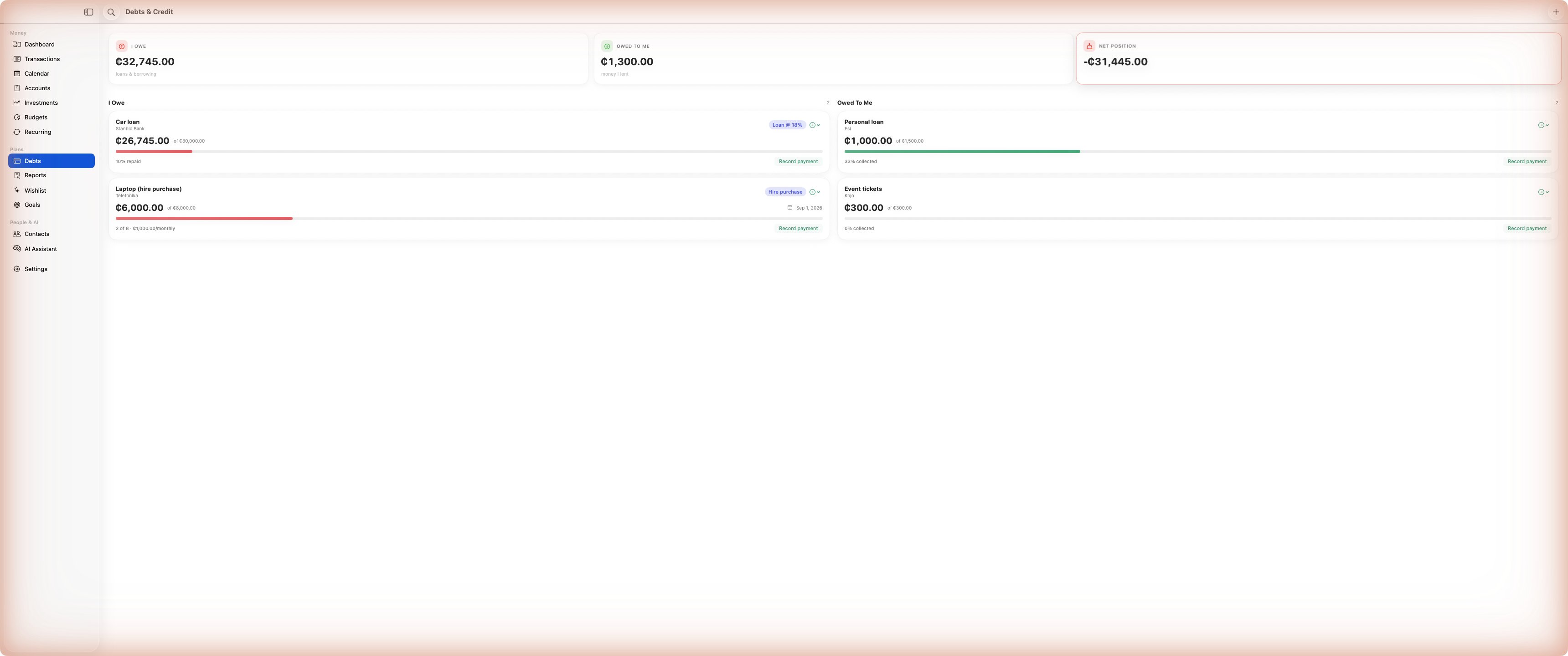 Gator debts overview