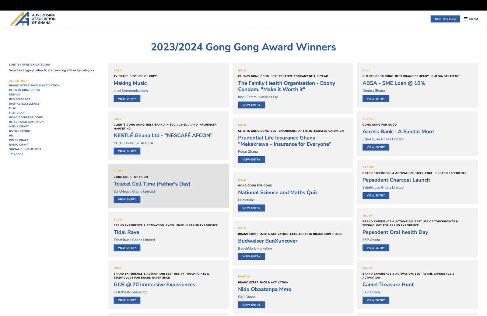 Archive of all Gong Gong Award winners in 2025